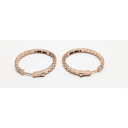 14K Rose Gold Double Sided Diamond Round Hoop Earrings