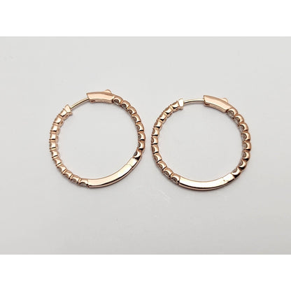 14K Rose Gold Double Sided Diamond Round Hoop Earrings