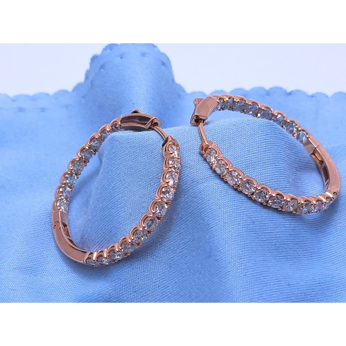 14K Rose Gold Double Sided Diamond Round Hoop Earrings