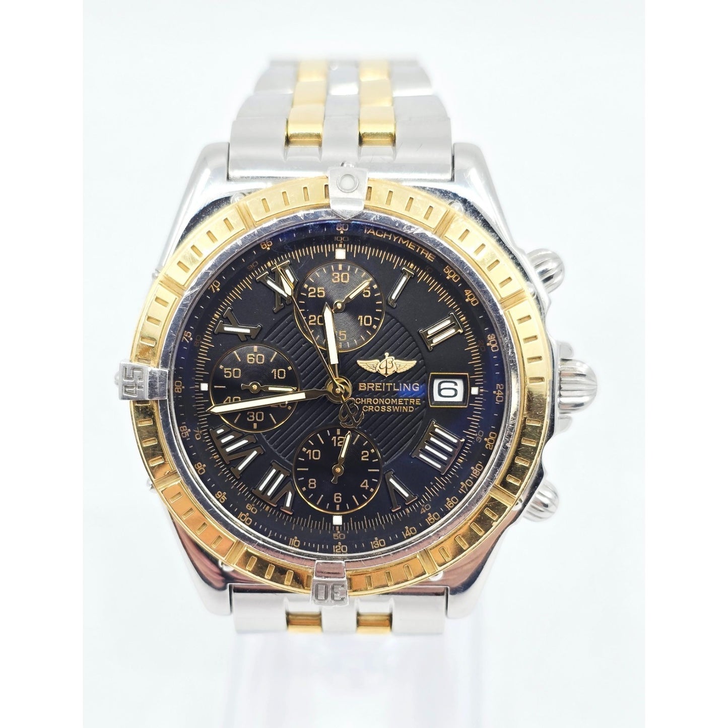 Breitling Crosswind Chronometre D13355 Steel Gold Chronograph Watch 43mm