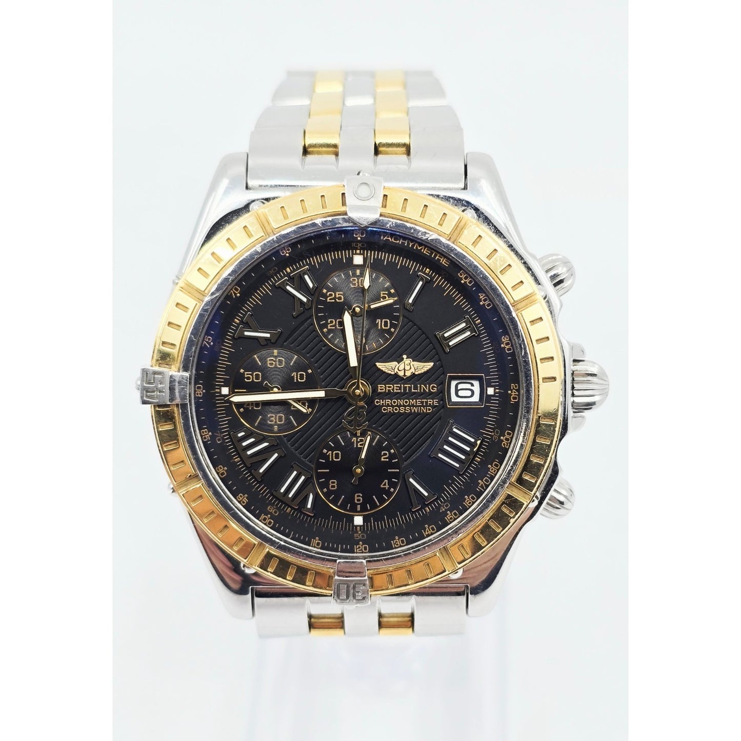 Breitling Crosswind Chronometre D13355 Steel Gold Chronograph Watch 43mm