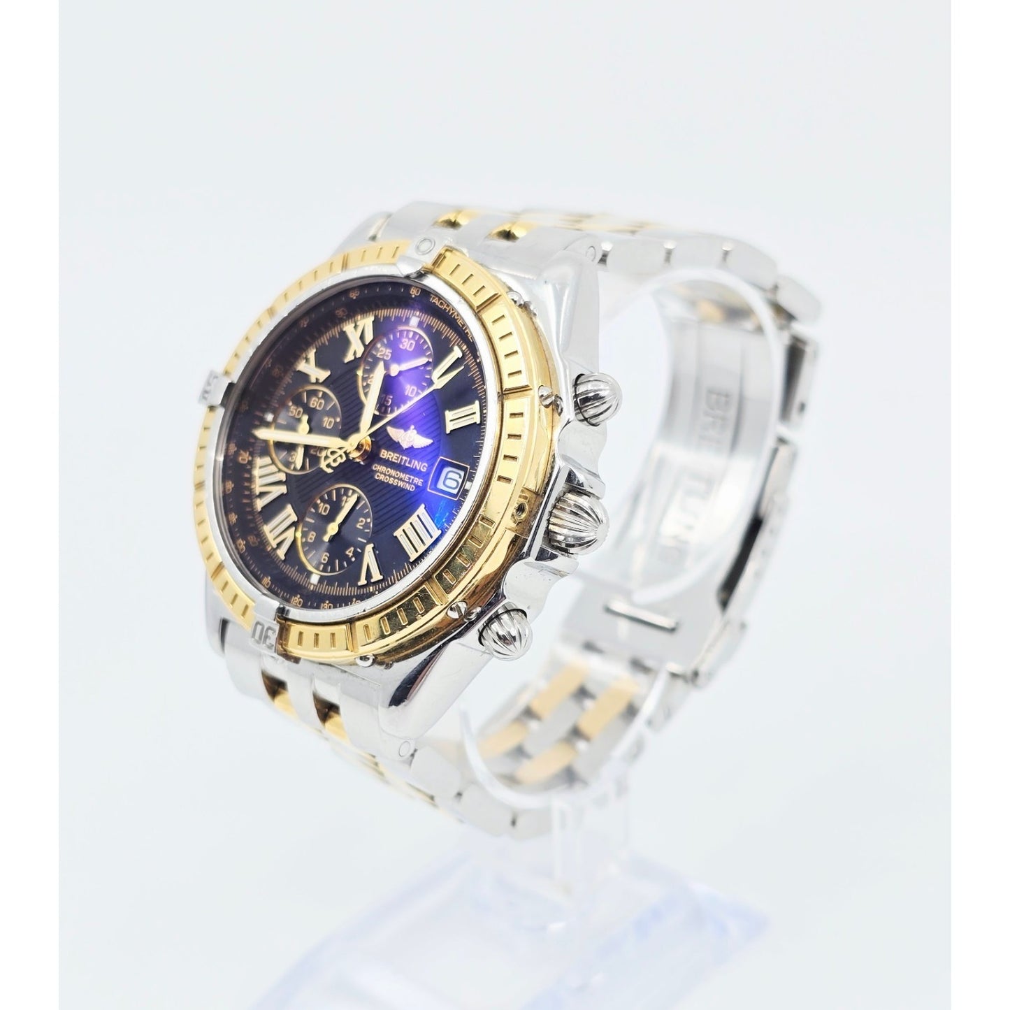 Breitling Crosswind Chronometre D13355 Steel Gold Chronograph Watch 43mm