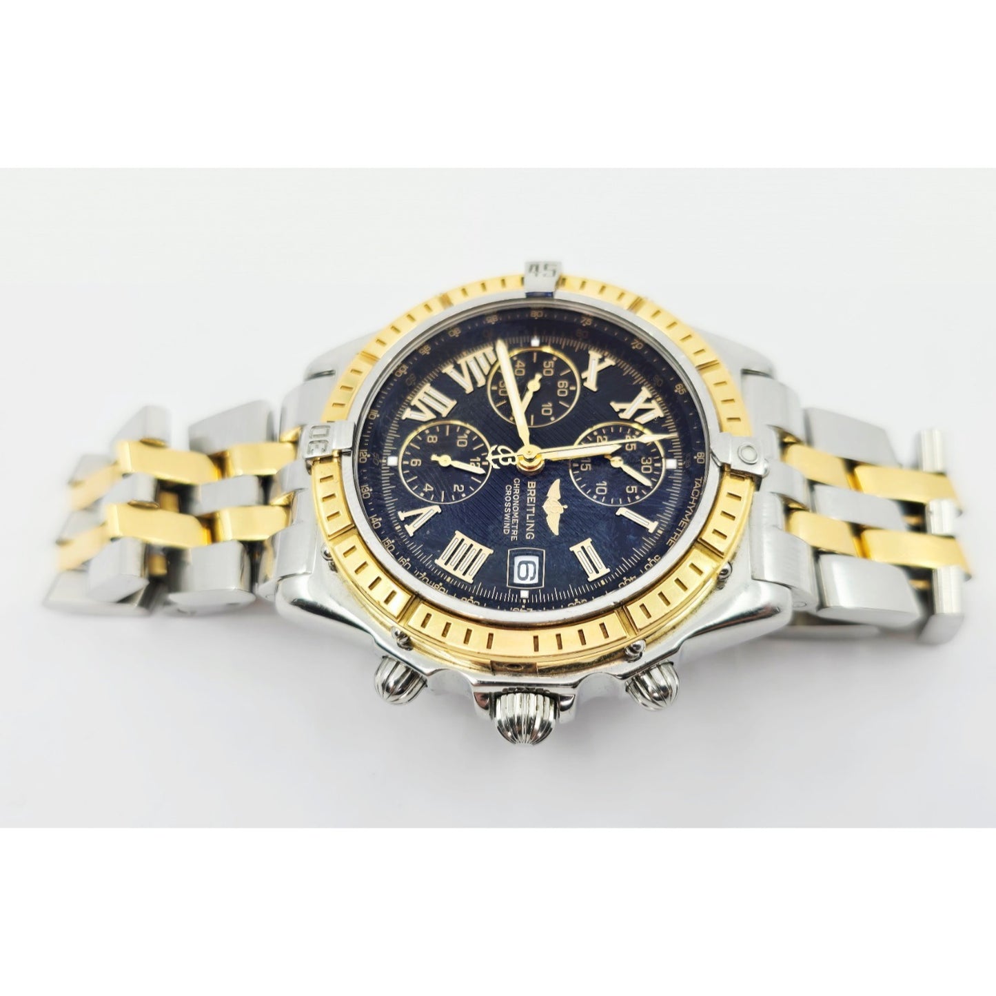 Breitling Crosswind Chronometre D13355 Steel Gold Chronograph Watch 43mm