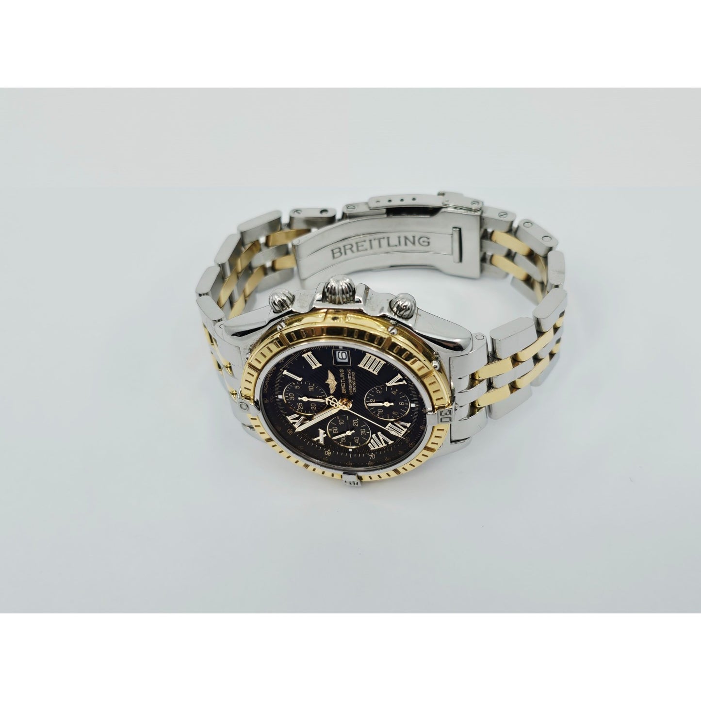 Breitling Crosswind Chronometre D13355 Steel Gold Chronograph Watch 43mm