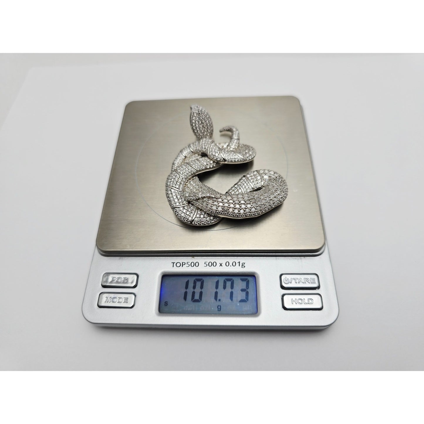 925 Sterling Silver Iced Out Moissanite Letter Initial "C" Snake Charm Pendant