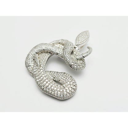 925 Sterling Silver Iced Out Moissanite Letter Initial "C" Snake Charm Pendant