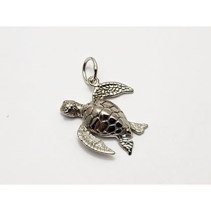 14K White Gold Turtle Tortoise Charm Pendant