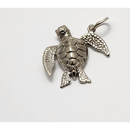 14K White Gold Turtle Tortoise Charm Pendant