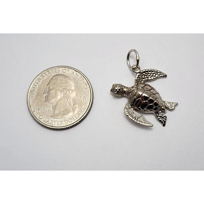 14K White Gold Turtle Tortoise Charm Pendant