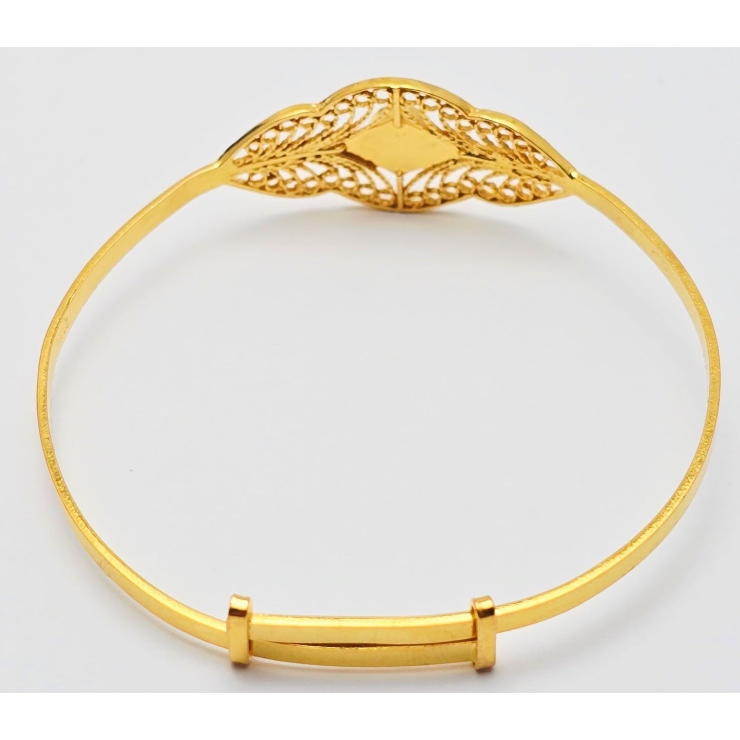 21K Yellow Gold Resizable Filigree Turquoise Bangle Bracelet
