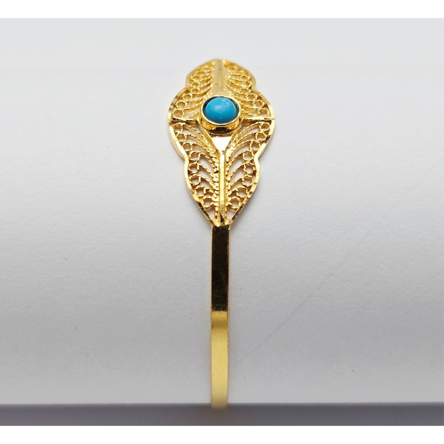 21K Yellow Gold Resizable Filigree Turquoise Bangle Bracelet