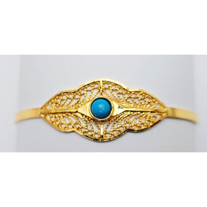 21K Yellow Gold Resizable Filigree Turquoise Bangle Bracelet