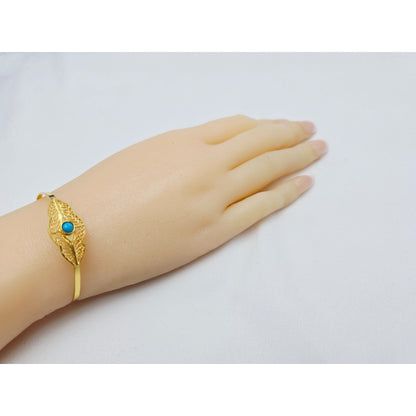 21K Yellow Gold Resizable Filigree Turquoise Bangle Bracelet