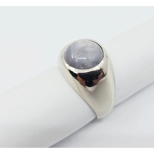 14K White Gold Cabochon Grey Star Sapphire Ring
