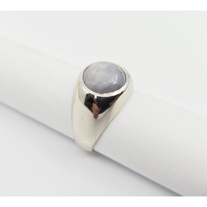 14K White Gold Cabochon Grey Star Sapphire Ring