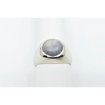 14K White Gold Cabochon Grey Star Sapphire Ring