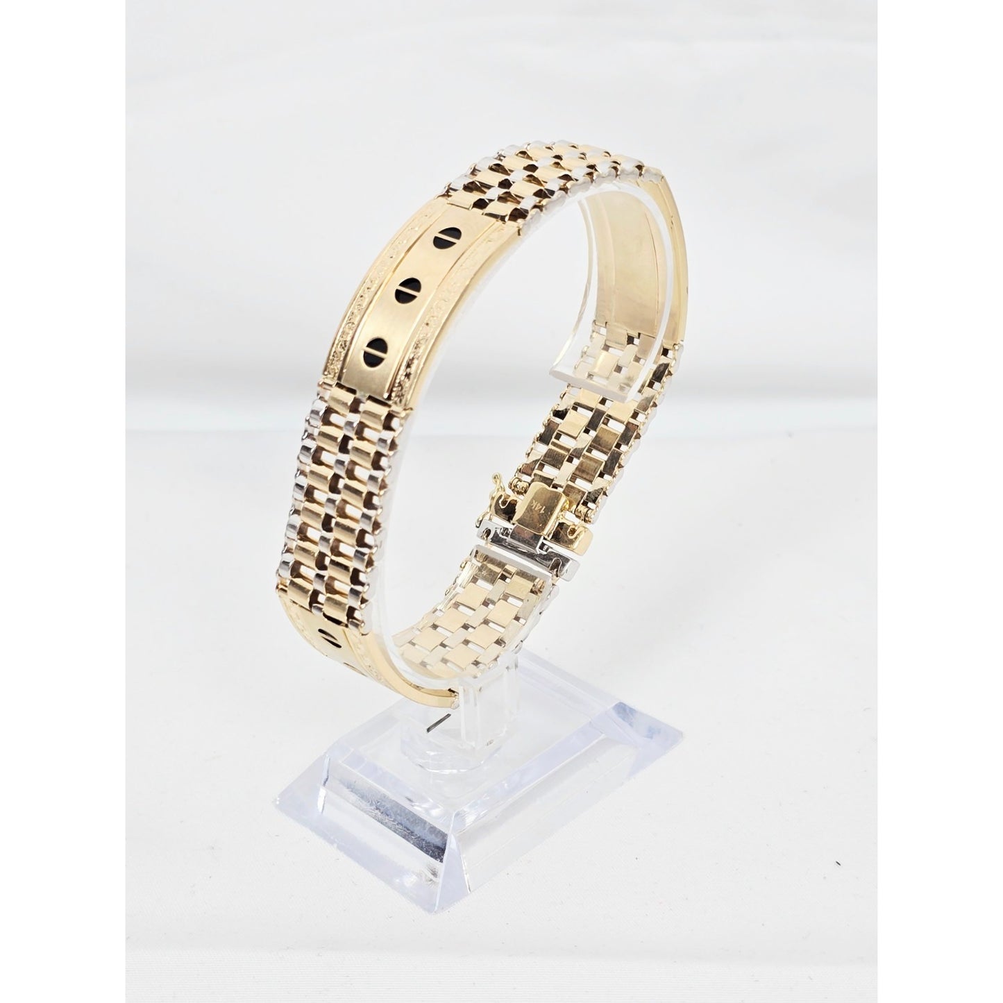 14K Two Tone Gold Rolex Style Enamel Link Bracelet