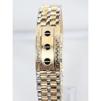 14K Two Tone Gold Rolex Style Enamel Link Bracelet