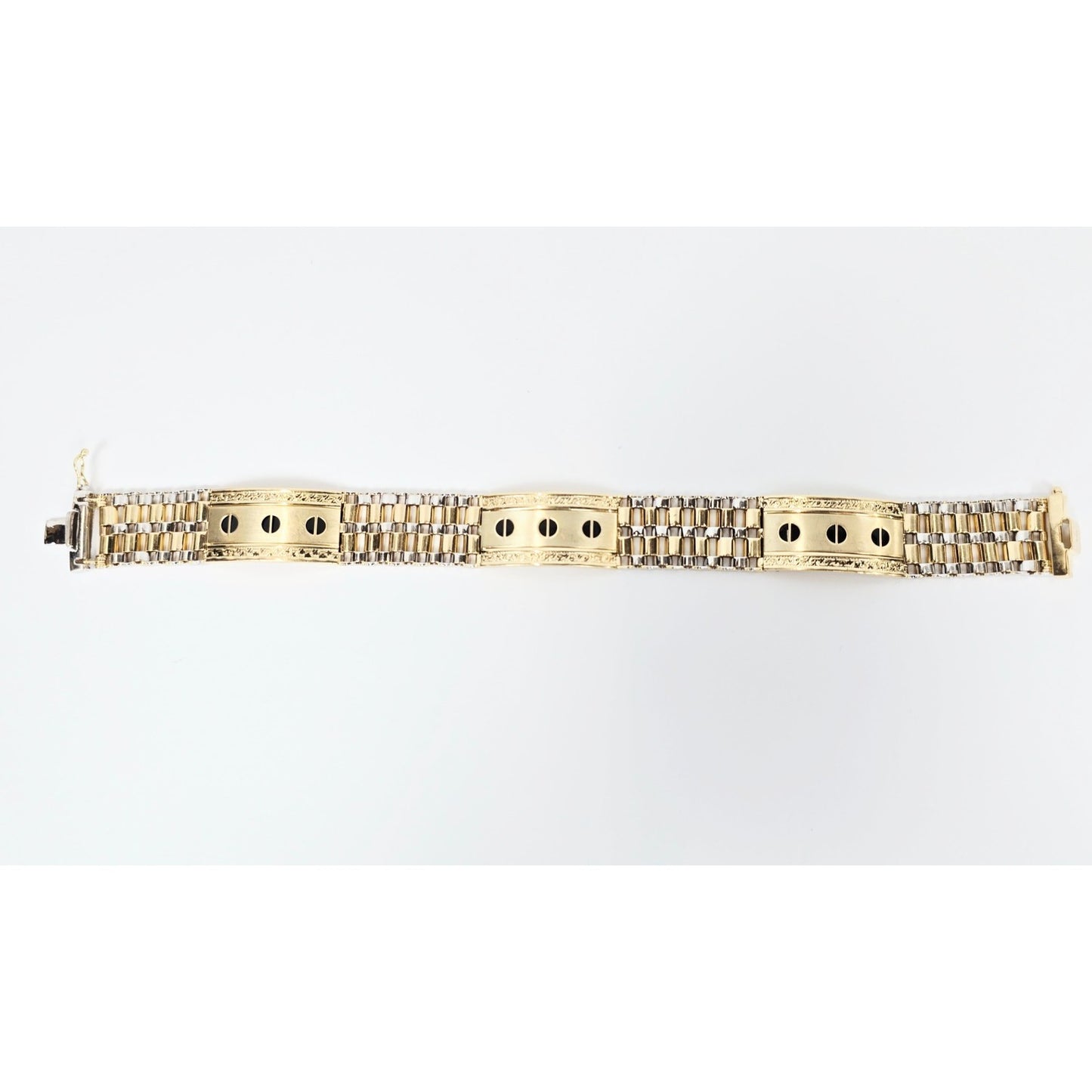 14K Two Tone Gold Rolex Style Enamel Link Bracelet