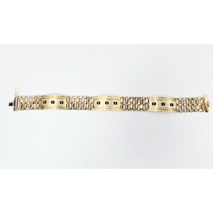 14K Two Tone Gold Rolex Style Enamel Link Bracelet