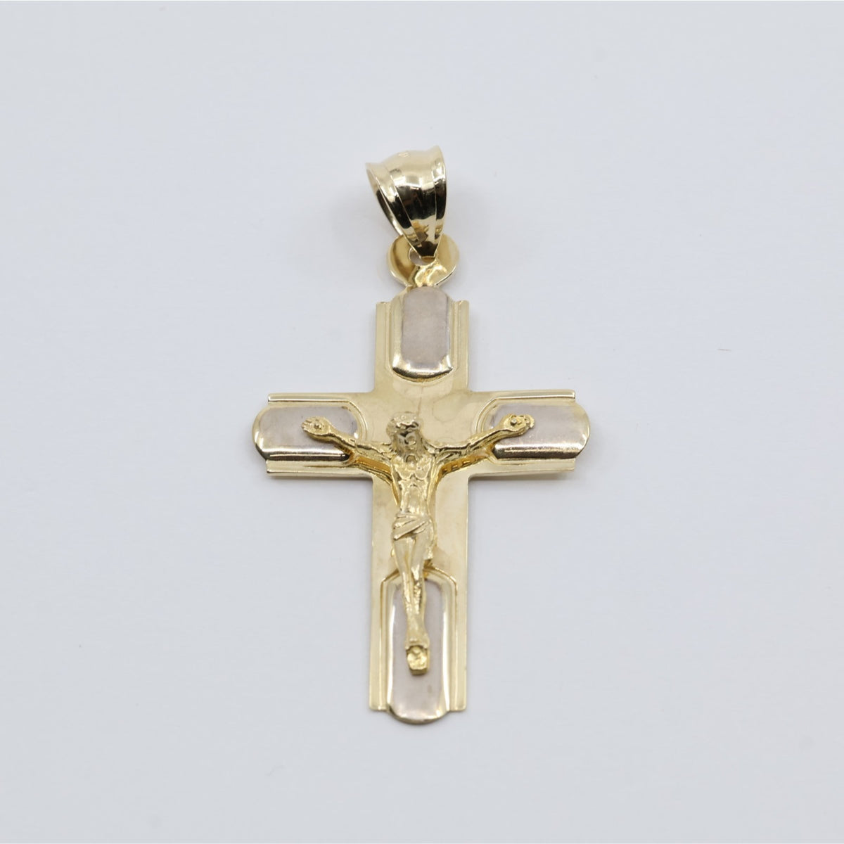 14K Two Tone Gold Jesus on Cross Charm Pendant