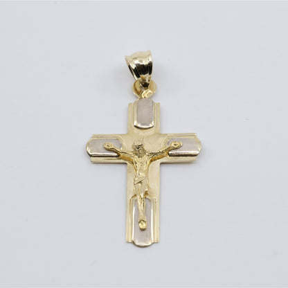14K Two Tone Gold Jesus on Cross Charm Pendant