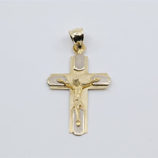 14K Two Tone Gold Jesus on Cross Charm Pendant