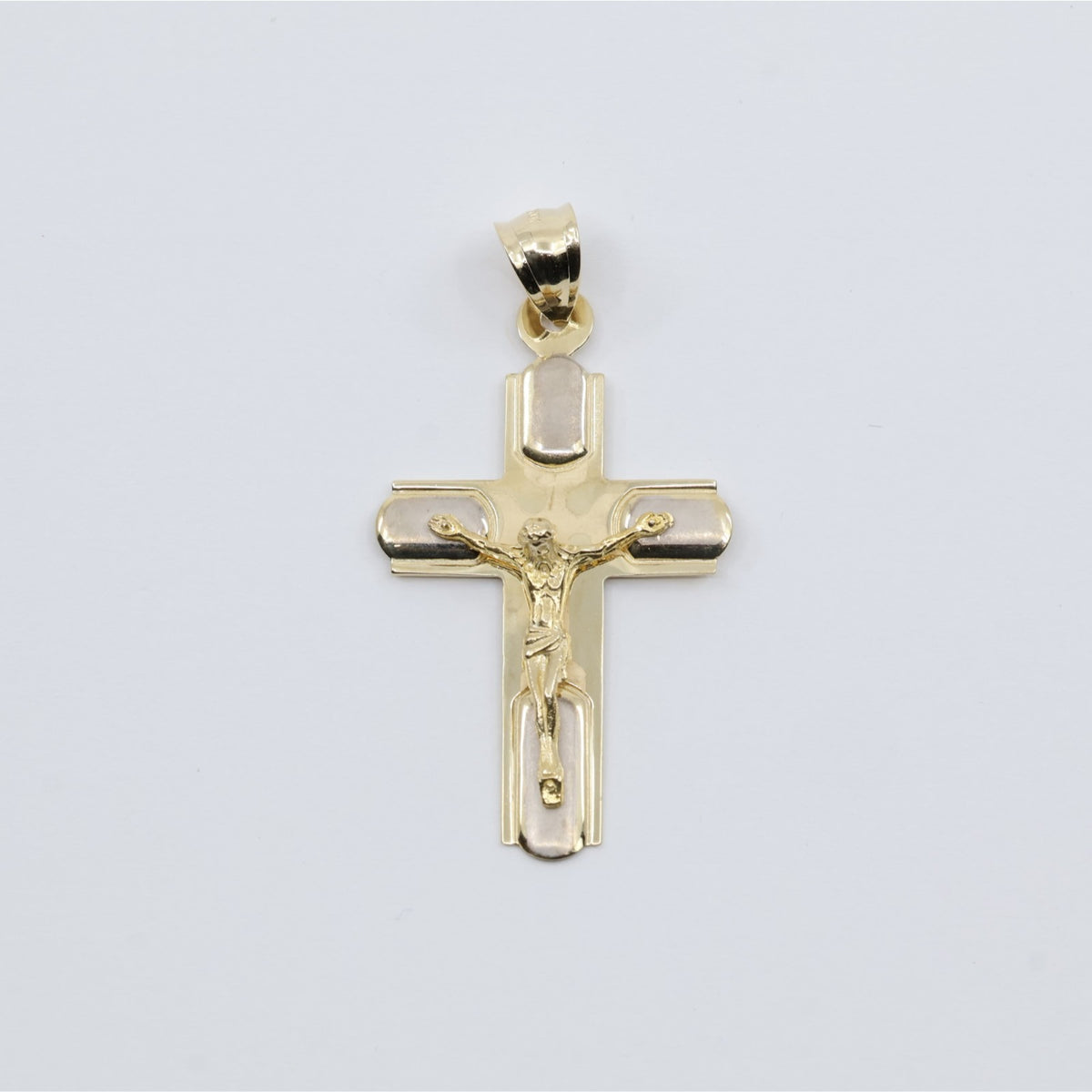 14K Two Tone Gold Jesus on Cross Charm Pendant