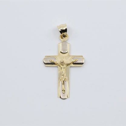 14K Two Tone Gold Jesus on Cross Charm Pendant