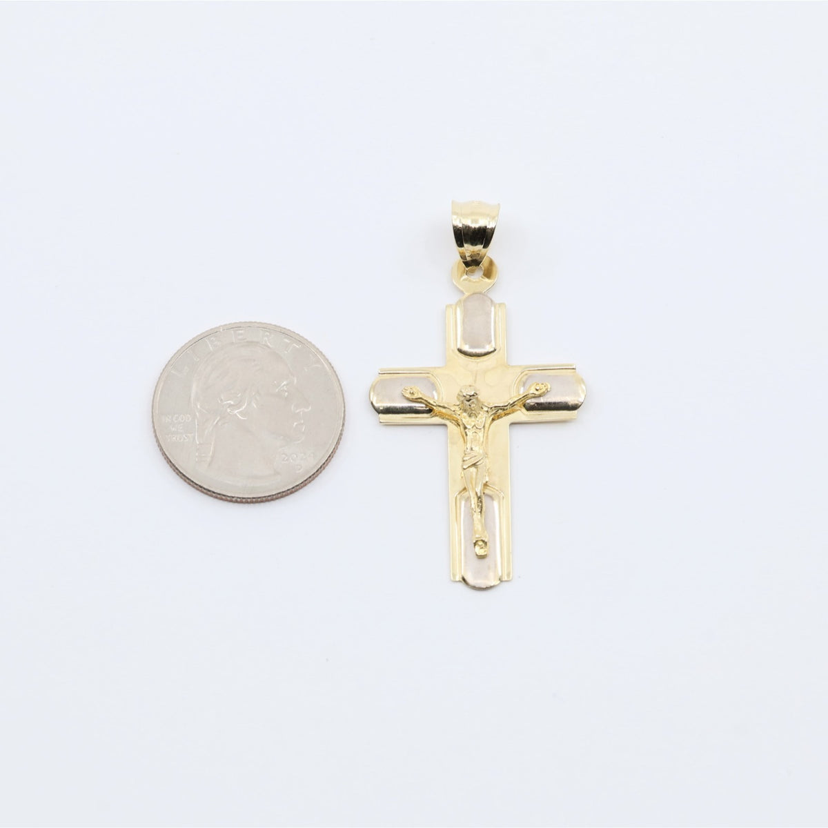 14K Two Tone Gold Jesus on Cross Charm Pendant