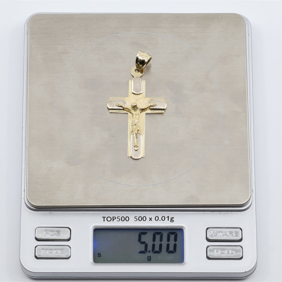 14K Two Tone Gold Jesus on Cross Charm Pendant