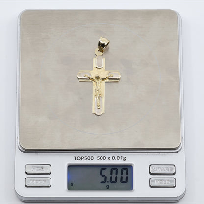 14K Two Tone Gold Jesus on Cross Charm Pendant