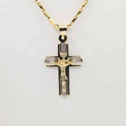14K Two Tone Gold Jesus on Cross Charm Pendant