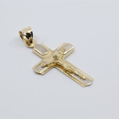 14K Two Tone Gold Jesus on Cross Charm Pendant