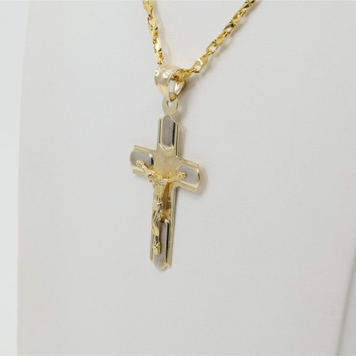 14K Two Tone Gold Jesus on Cross Charm Pendant