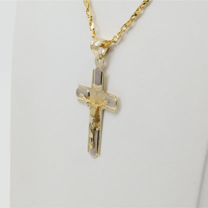 14K Two Tone Gold Jesus on Cross Charm Pendant