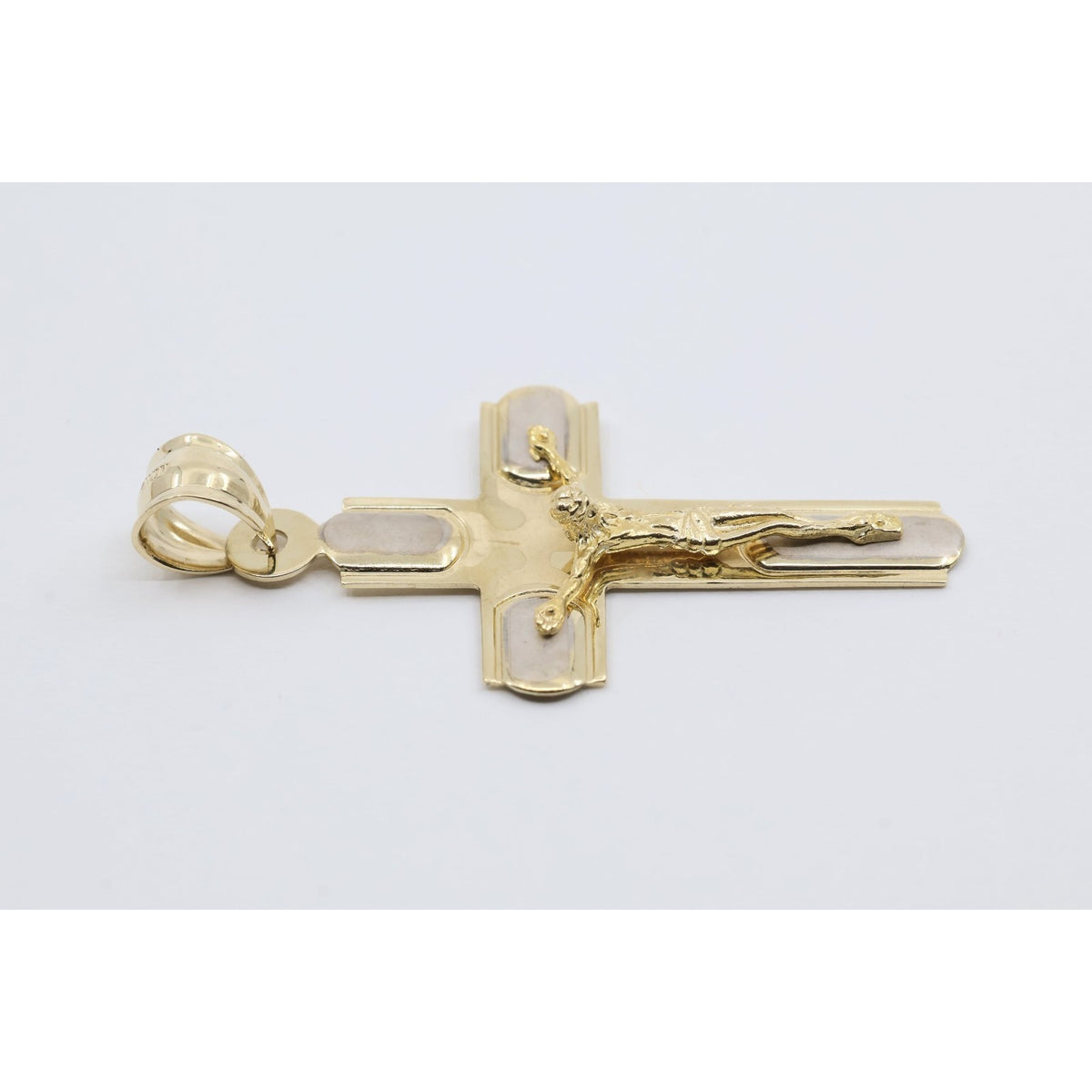 14K Two Tone Gold Jesus on Cross Charm Pendant