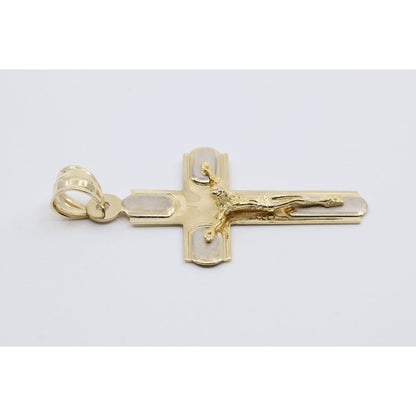 14K Two Tone Gold Jesus on Cross Charm Pendant