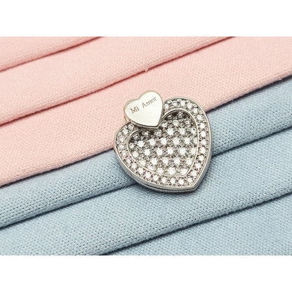 18K White Gold Round Cut Diamond Motion Heart Mi Amor Charm Pendant