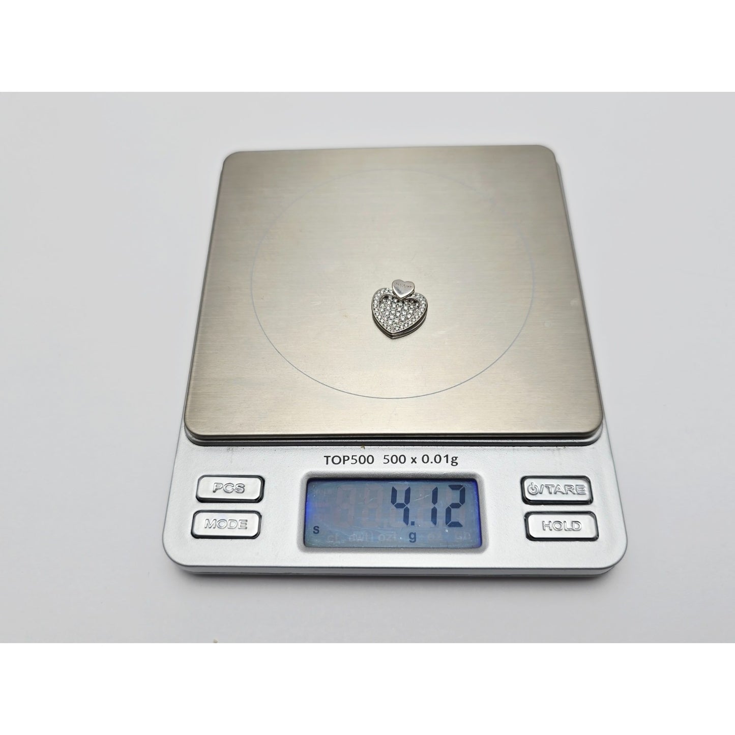 18K White Gold Round Cut Diamond Motion Heart Mi Amor Charm Pendant