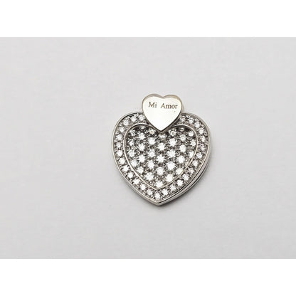 18K White Gold Round Cut Diamond Motion Heart Mi Amor Charm Pendant