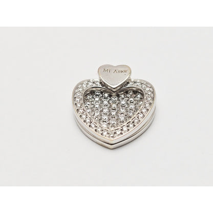18K White Gold Round Cut Diamond Motion Heart Mi Amor Charm Pendant