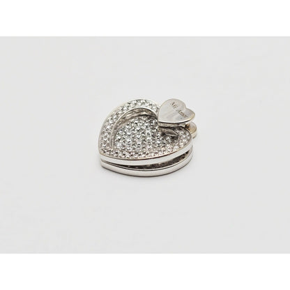 18K White Gold Round Cut Diamond Motion Heart Mi Amor Charm Pendant