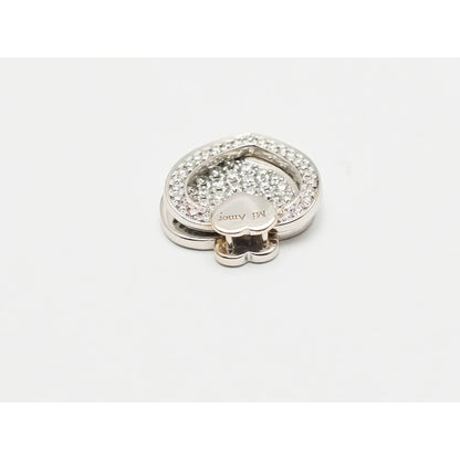 18K White Gold Round Cut Diamond Motion Heart Mi Amor Charm Pendant