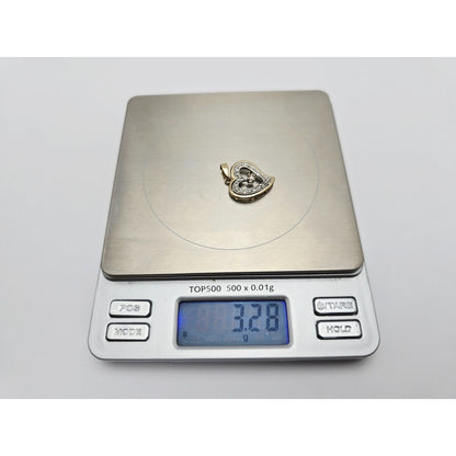 14K Two Tone Gold Double Open Heart Diamond Charm Pendant