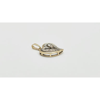 14K Two Tone Gold Double Open Heart Diamond Charm Pendant