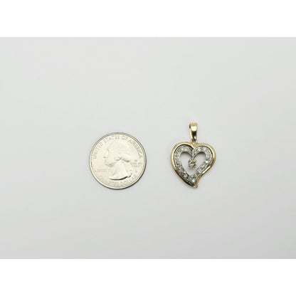 14K Two Tone Gold Double Open Heart Diamond Charm Pendant