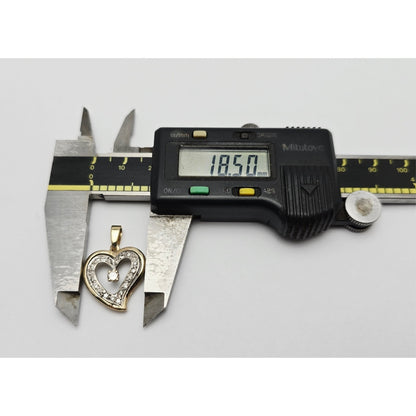 14K Two Tone Gold Double Open Heart Diamond Charm Pendant