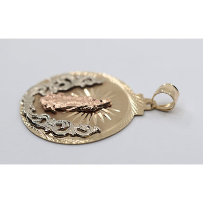 Large 14K Tri Tone Gold Saint Mary Round Charm Pendant