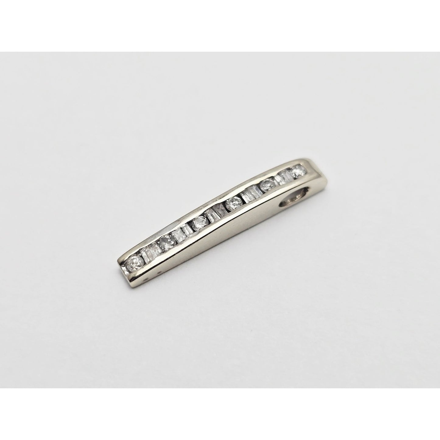 10K White Gold Baguette & Round Diamond Drop Dangle Charm Pendant